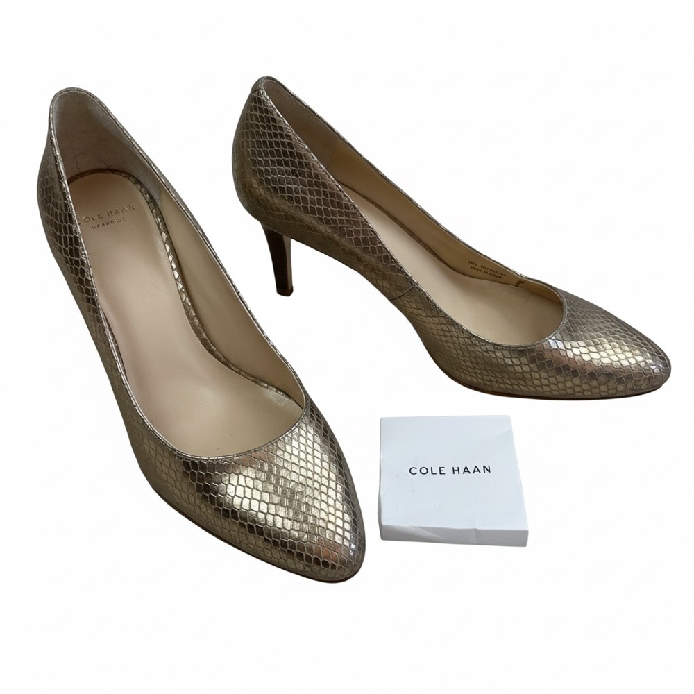 Cole Haan Grand.OS Metallic Snakeskin Pumps – Gold Bronze, Size 8B